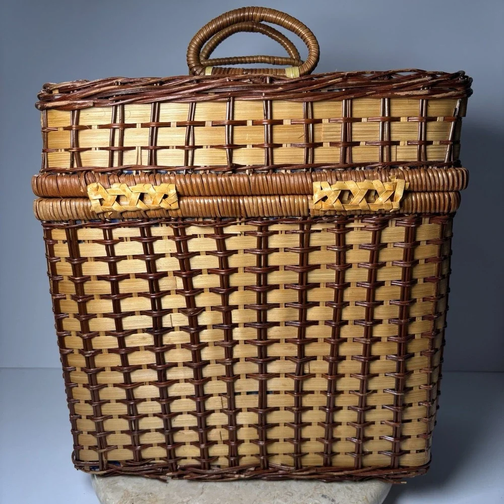Pierre Cardin Polished Wicker Picnic Basket Vintage 1994  7.5 in x‎ 13 in